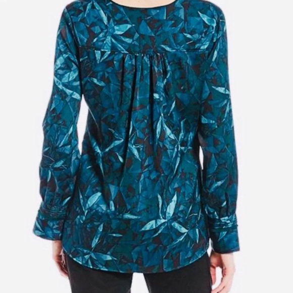 H Halston Leaf Print High-Low Blouse - Picture 3 of 8